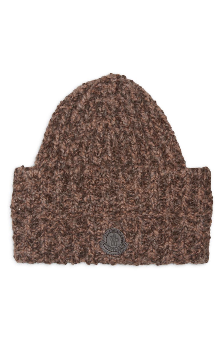 Moncler Logo Patch Wool & Alpaca Beanie, Main, color, Black Coffee