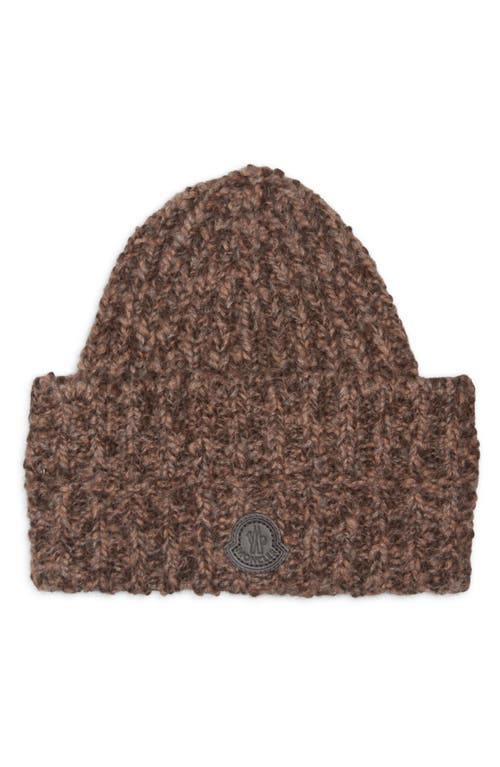 Moncler Logo Patch Wool & Alpaca Beanie In Brown