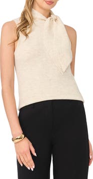 Vince Camuto Tie Neck Rib Sleeveless Sweater
