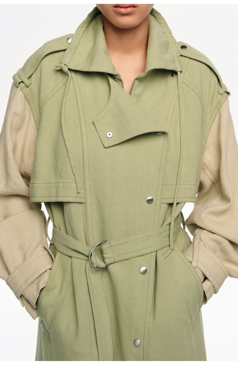 Bimba y Lola Dual-Tone Maxi Trench, Alternate, color, Light Green