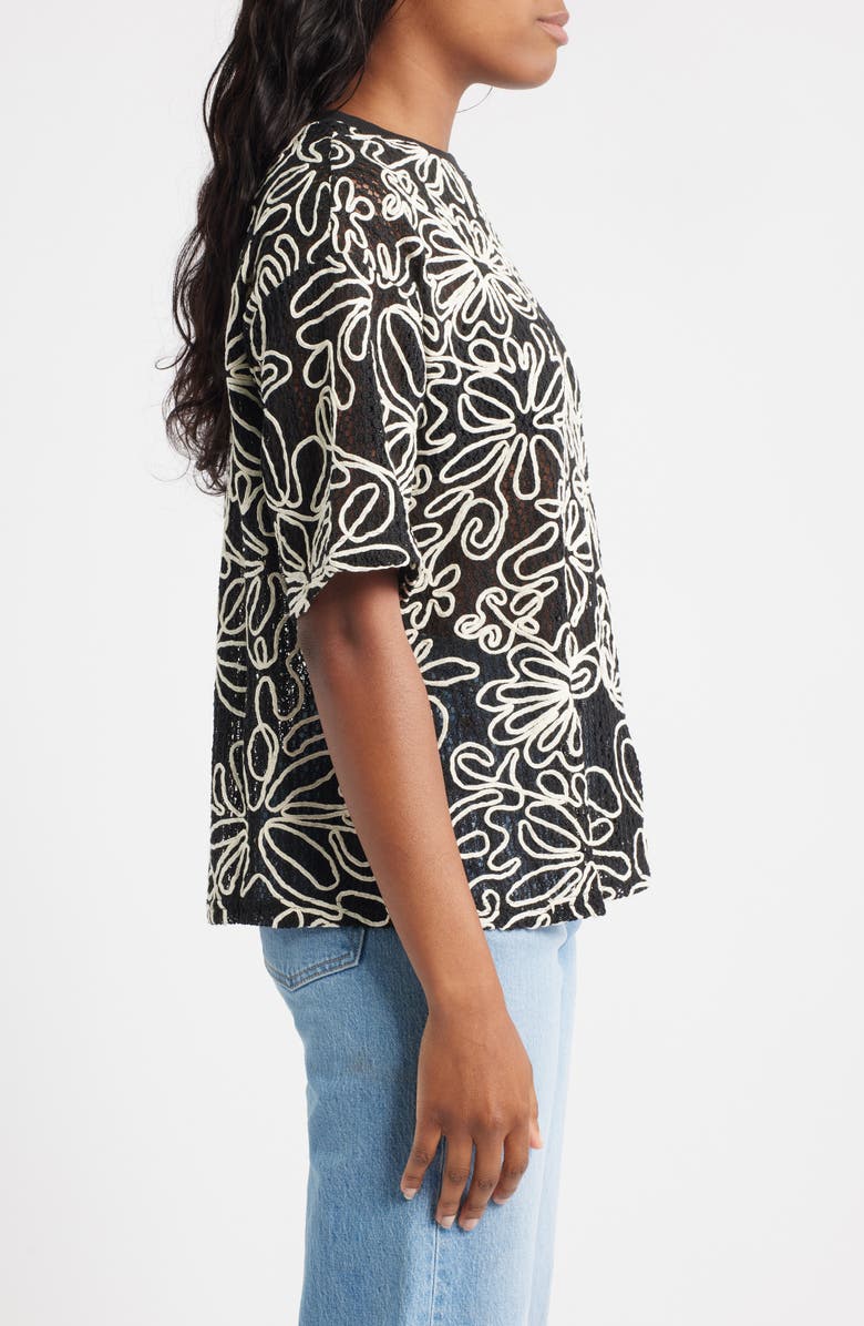 Topshop Floral Appliqué Open Stitch Shorts, Alternate, color, Black