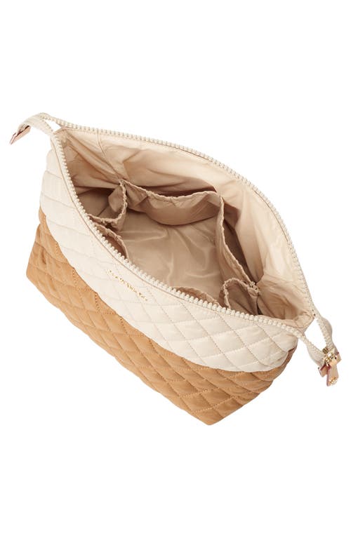 Mz Wallace Large Zoey Quilted Nylon Clutch In Buff/caramel Colorblock