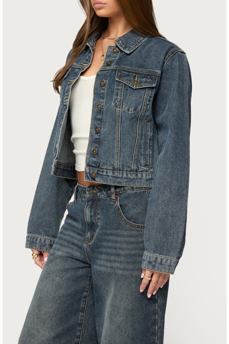 Barb Crop Nonstretch Denim Jacket, Alternate, color, DARK-BLUE