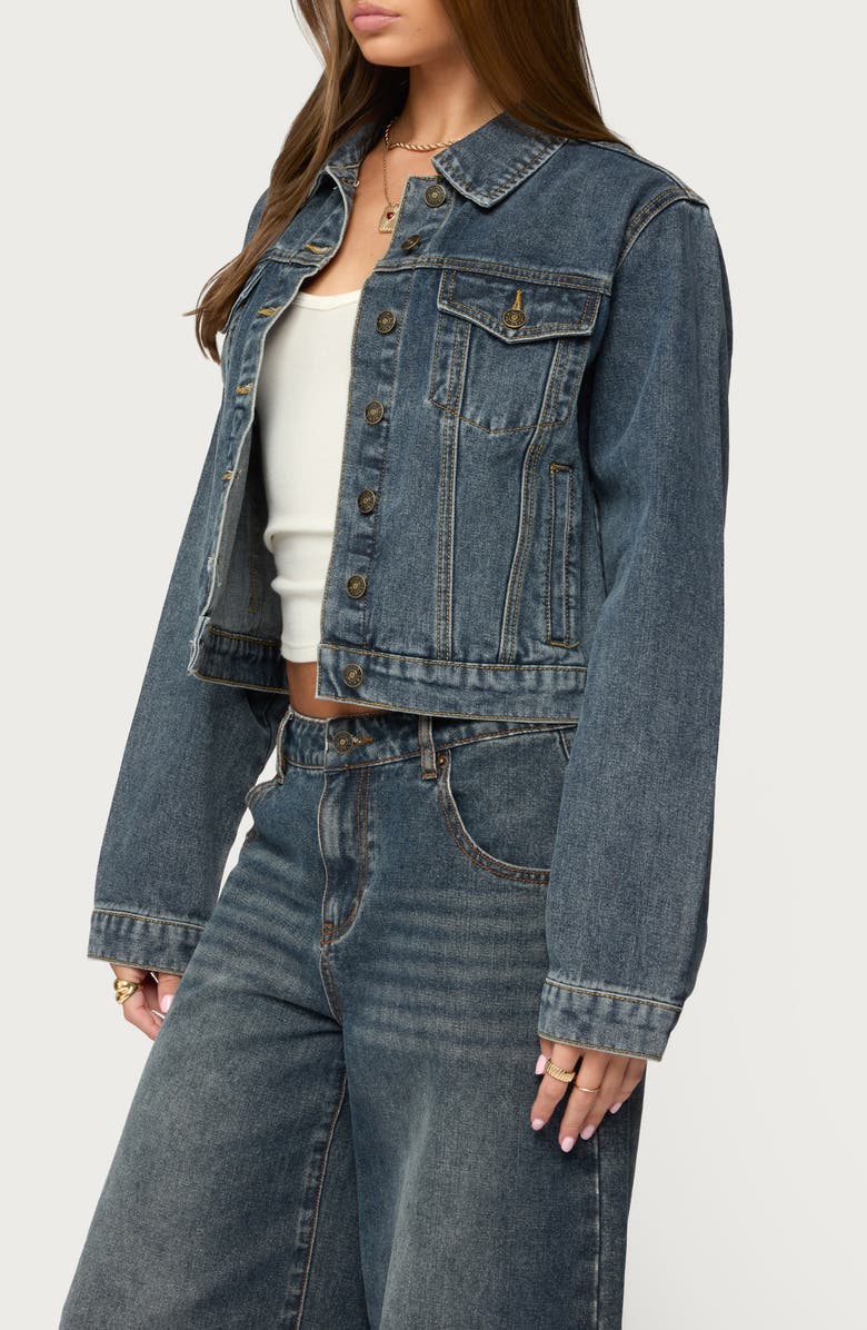 EDIKTED Barb Crop Nonstretch Denim Jacket, Alternate, color, 