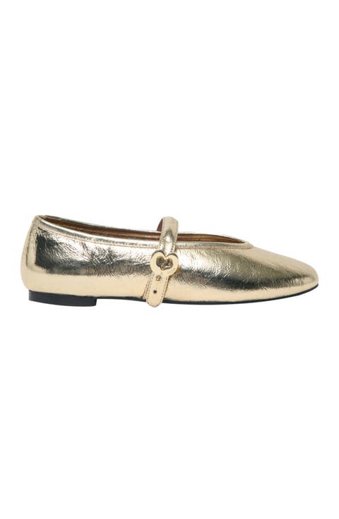 Metallic leather ballet flats
