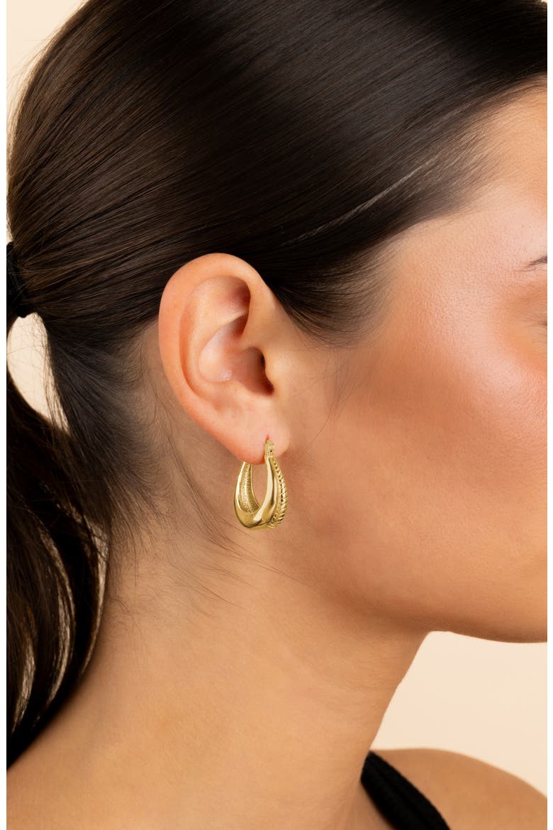 Athena Rib Hoop Earrings, Alternate, color, GOLD