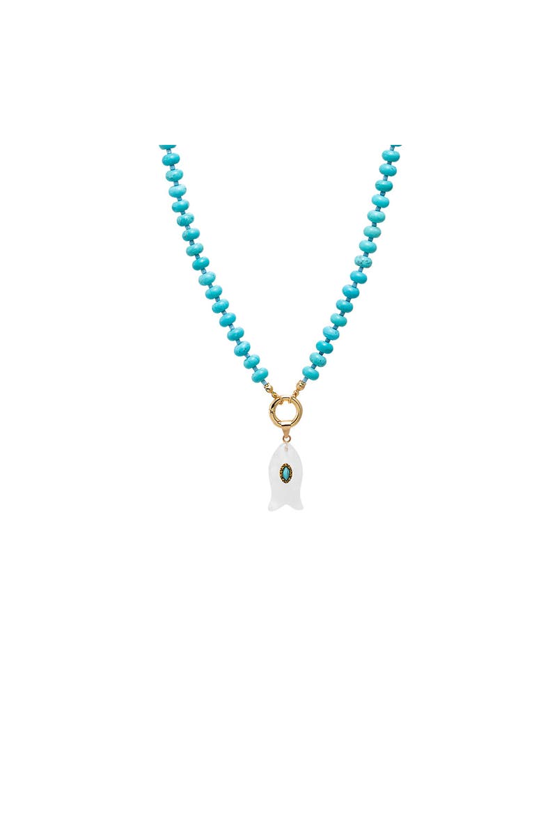 BY ADINA EDEN Turquoise Marquise Natural Stone Fish Pendant & Beaded Clicker Necklace, Main, color, Mother Of Pearl