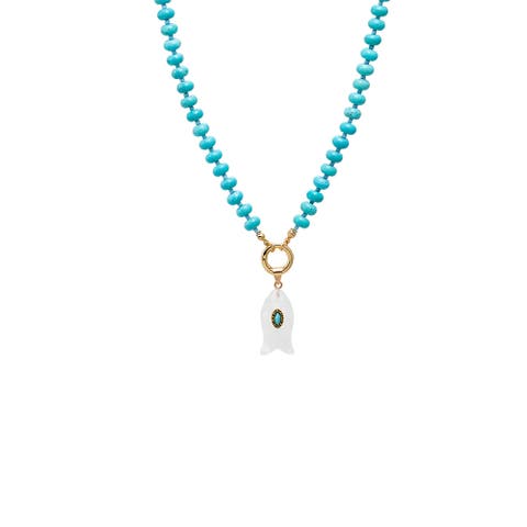 Turquoise Marquise Natural Stone Fish Pendant & Beaded Clicker Necklace