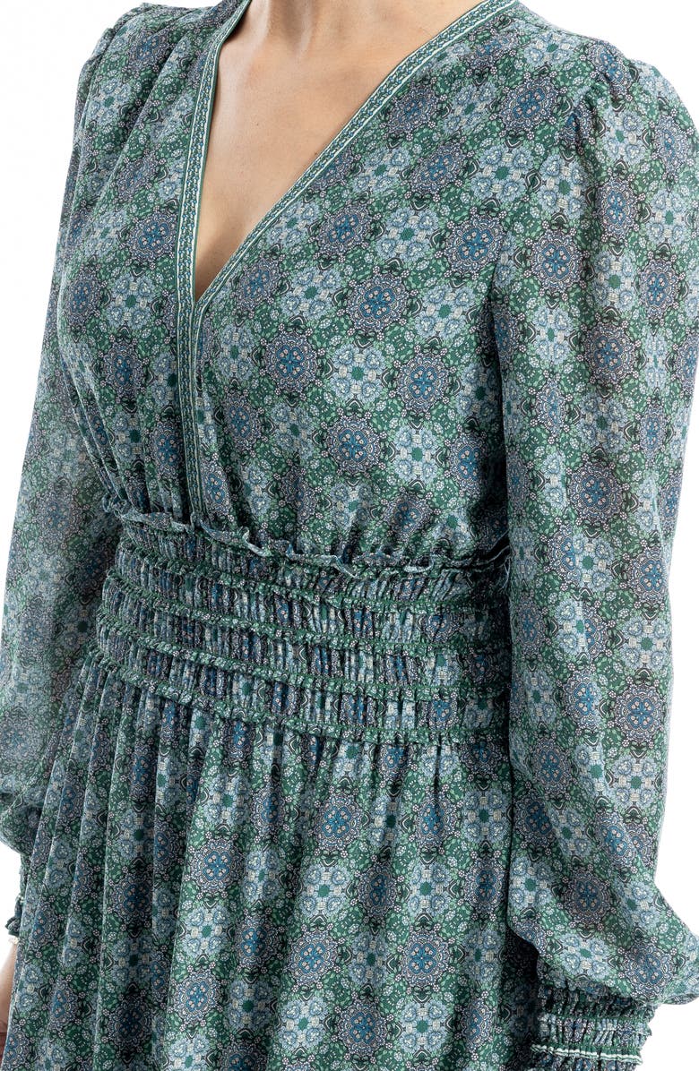 MAX STUDIO Long Sleeve Tiered Maxi Dress, Alternate, color, Dark Green Medallion