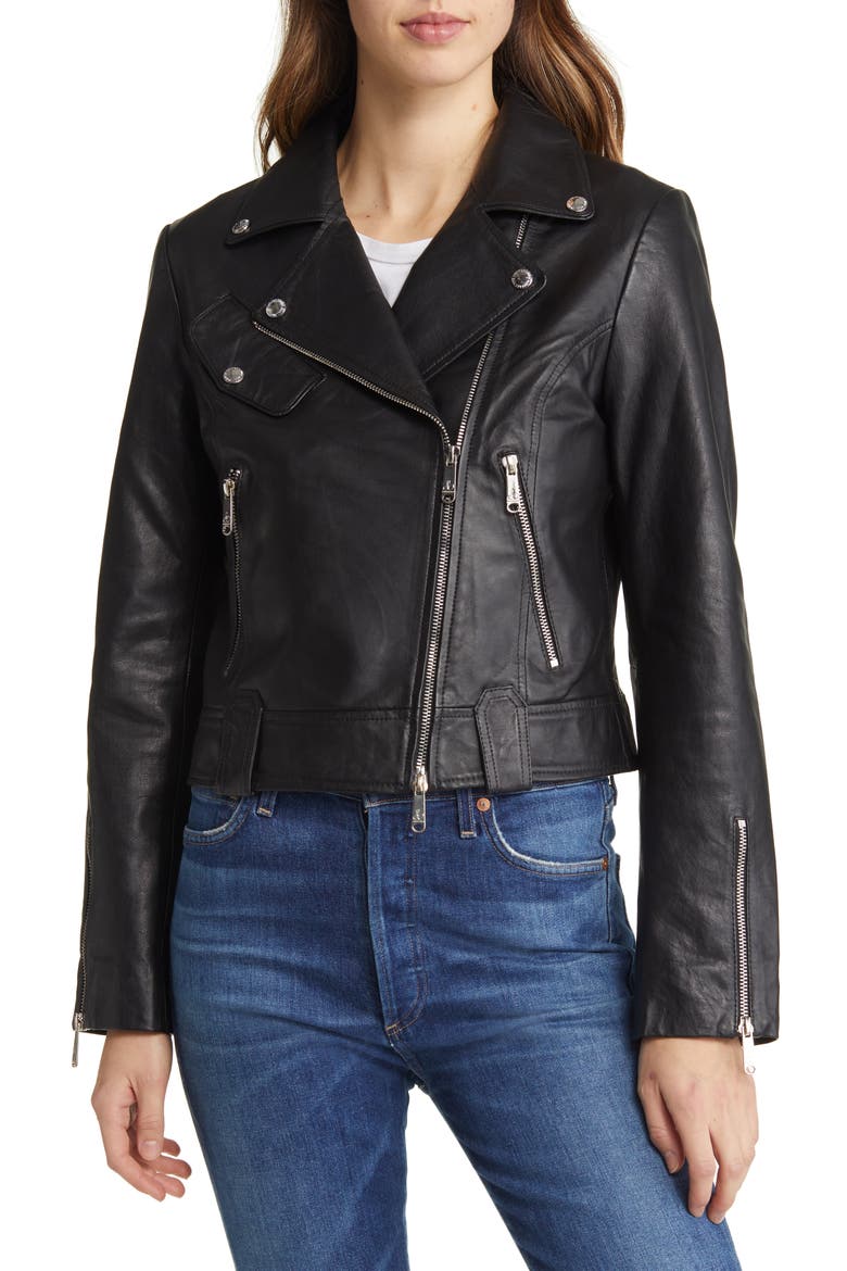 Leather Moto Jacket, Alternate, color, BLACK