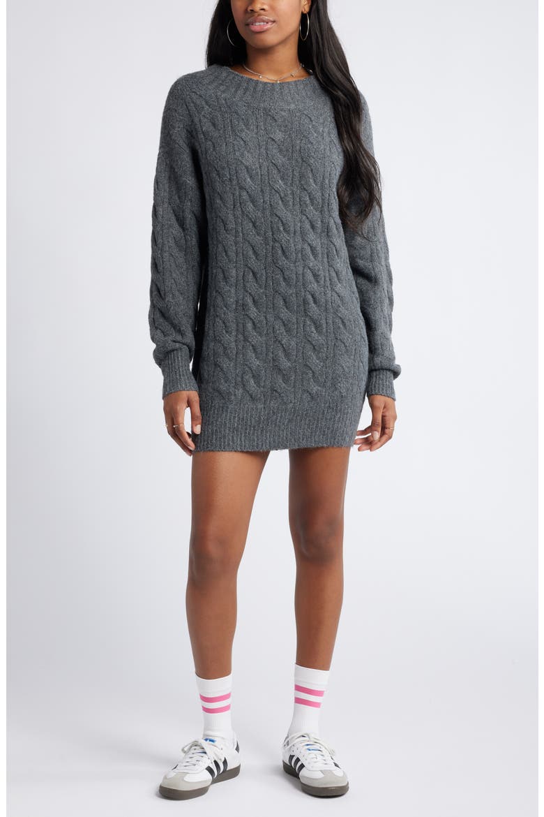 Cable Long Sleeve Sweater Dress, Main, color, GREY MEDIUM CHARCOAL HEATHER