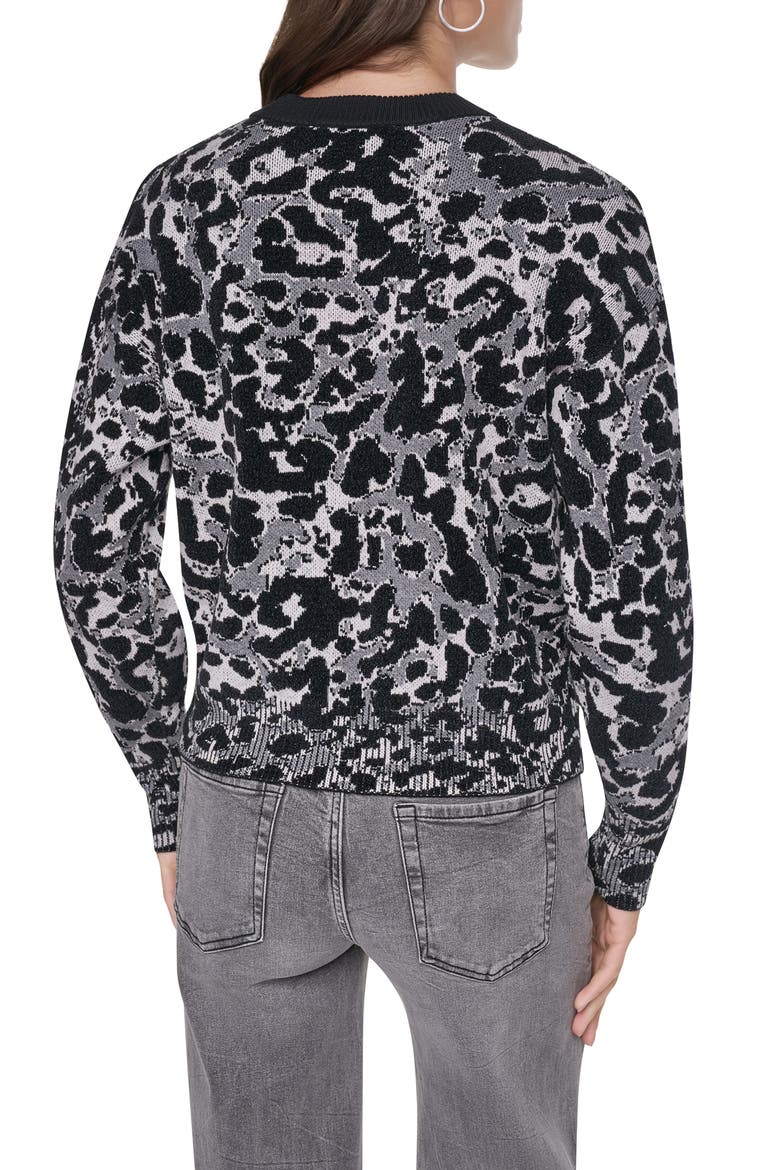 Leopard Jacquard Crewneck Sweater, Alternate, color, FEATHER HEATHER/BLACK
