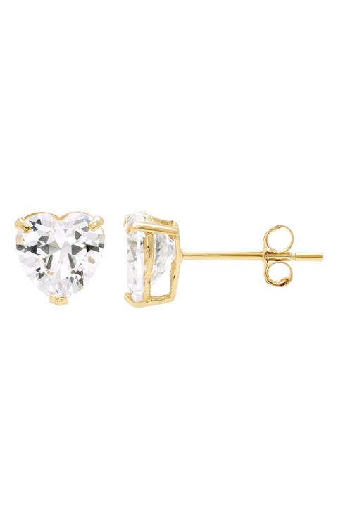 14K Yellow Gold Cubic Zirconia Heart Stud Earrings