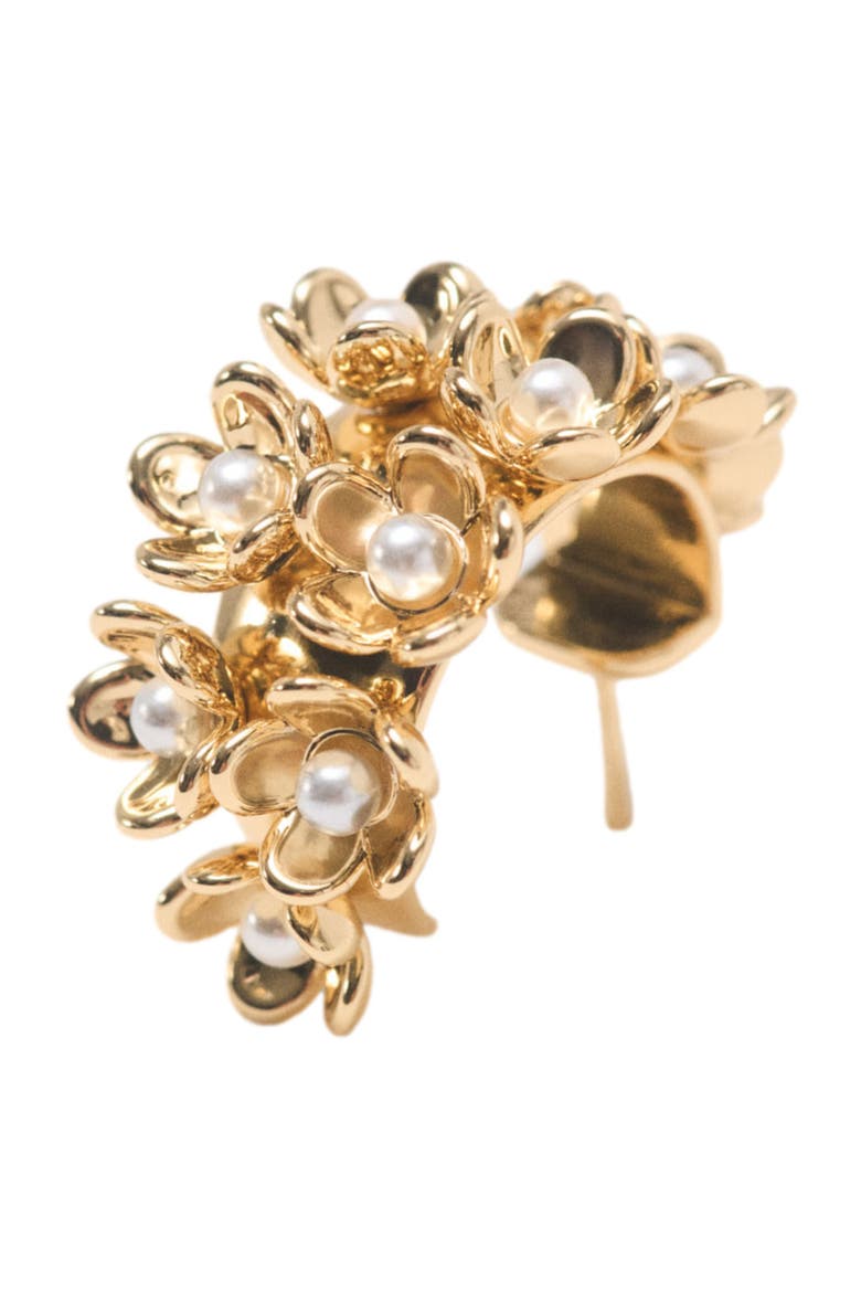 Rhinestone flower hoop earrings, Alternate, color, Gold