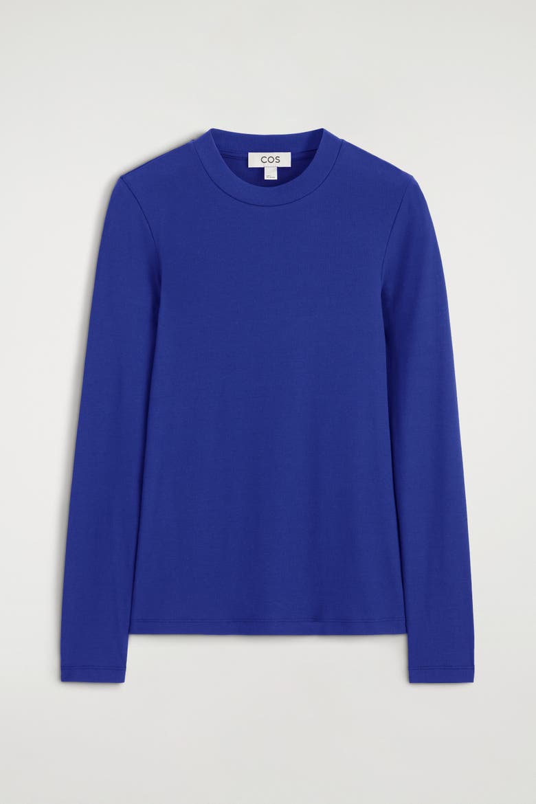 Crepe-jersey Long-sleeved T-shirt, Alternate, color, COBALT BLUE