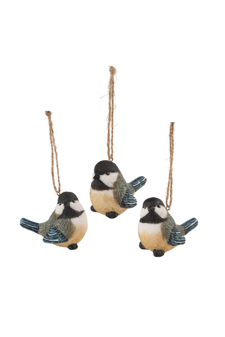 Chickadee Songbirds Decorative Christmas Ornaments Assortment of 3, Main, color, Gray
