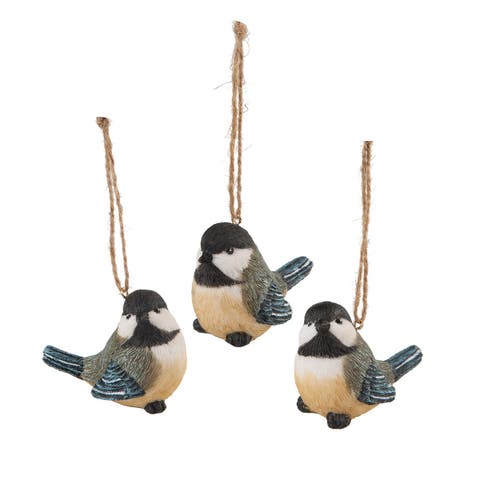 Chickadee Songbirds Decorative Christmas Ornaments Assortment of 3