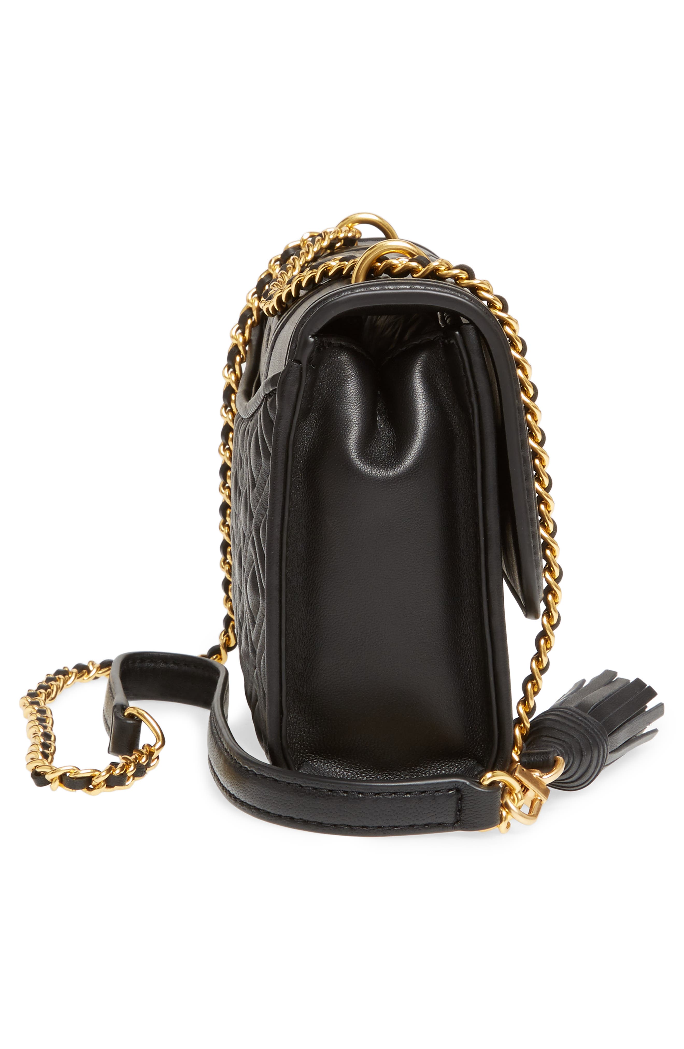 Small Fleming Leather Convertible Shoulder Bag, Alternate, color, BLACK