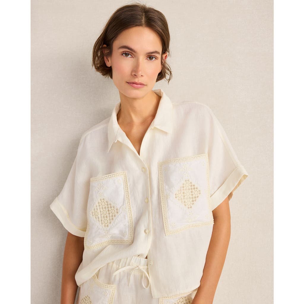 Haven Well Within Organic Cotton Linen Embroidered Pocket Top in Ivory at Nordstrom, Size X-Small