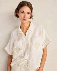 Haven Well Within Organic Cotton Linen Embroidered Pocket Top