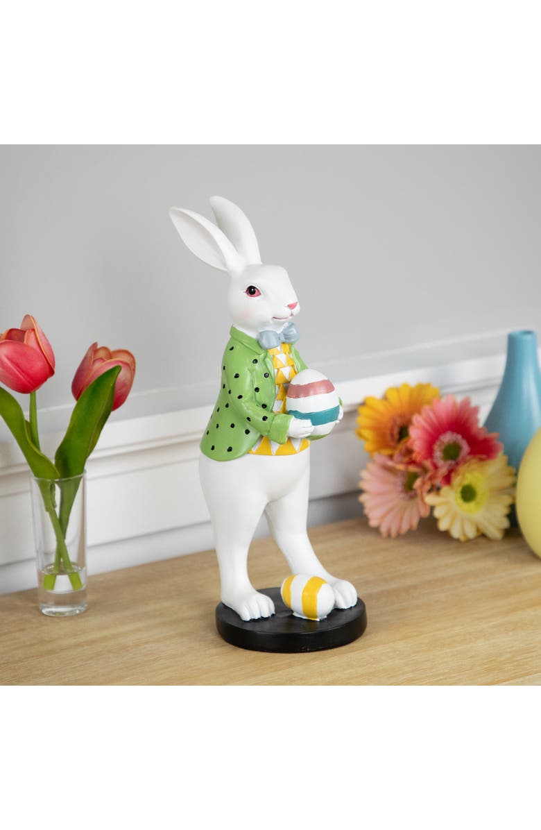 Northlight Rabbit Holding Easter Egg Outdoor Garden Statue - 11.5" - White, Alternate, color, Multi