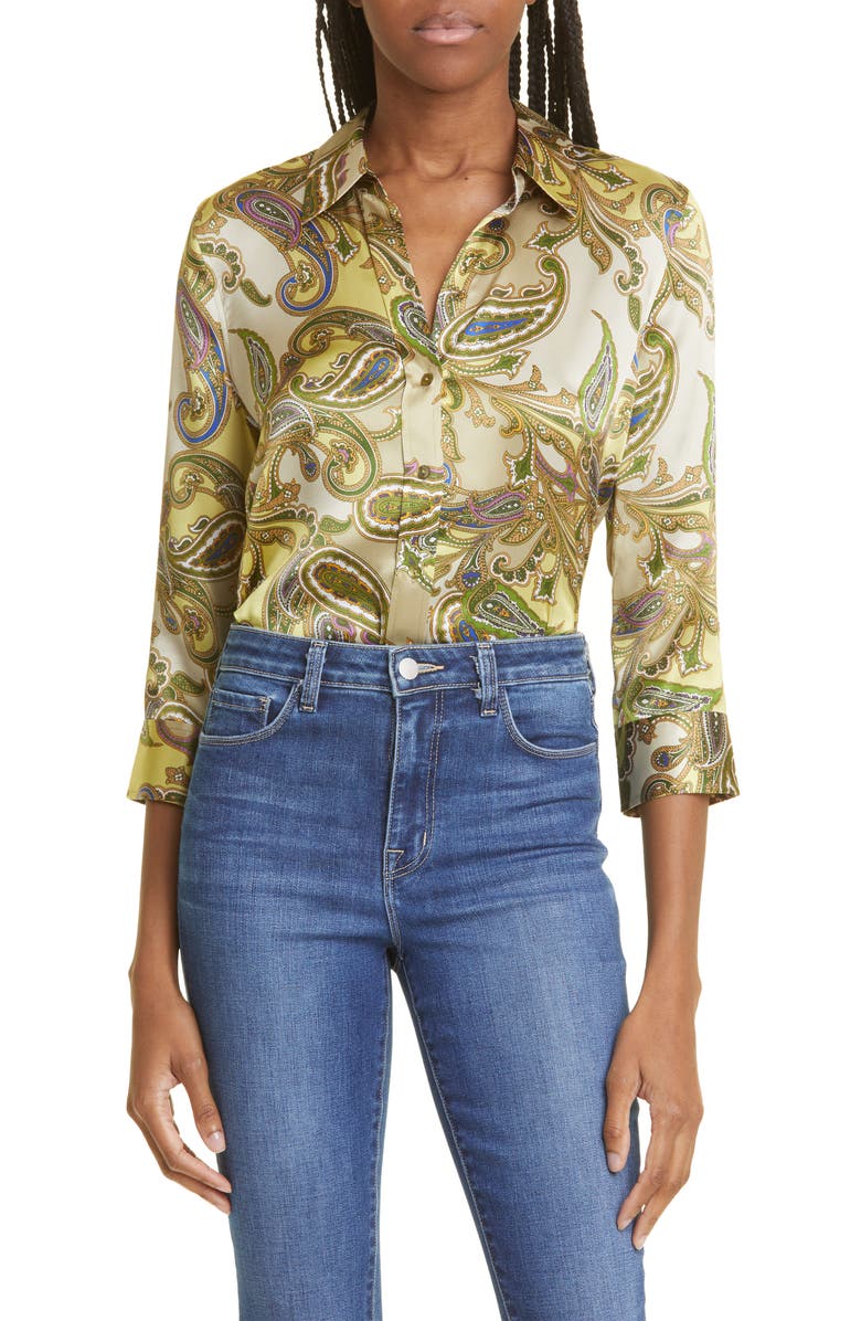 L'AGENCE Dani Silk Button-Up Blouse, Main, color,