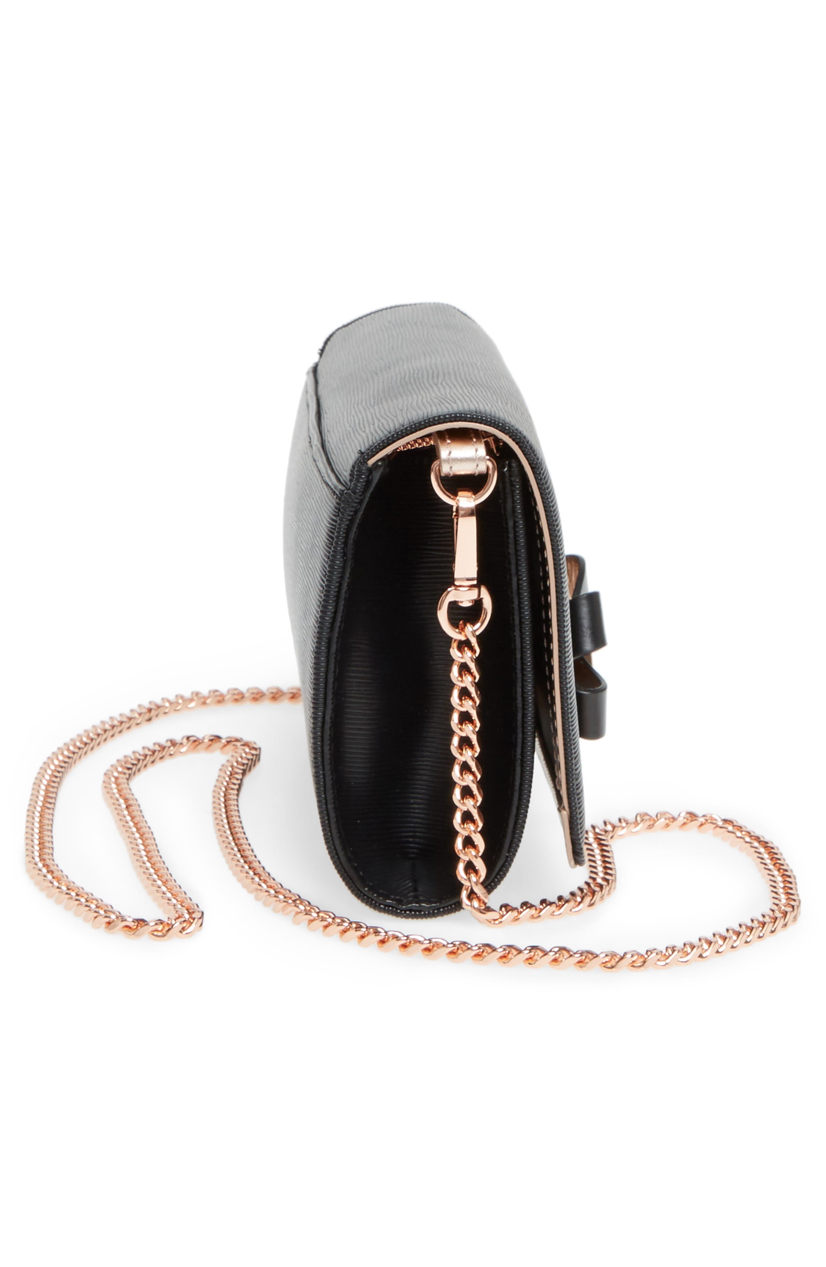 Melisia Bow Leather Mantinee Wallet on a Chain, Alternate, color, BLACK