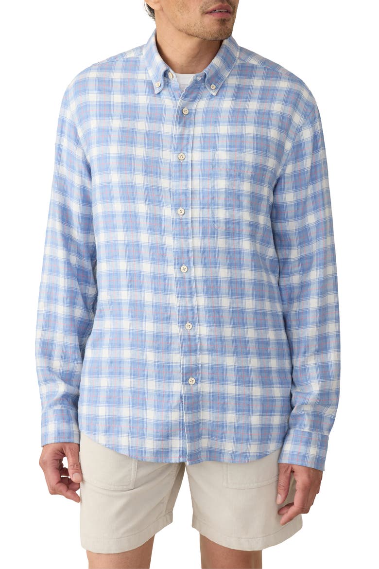 Breeze Linen Blend Button-Down Shirt, Main, color, BRISTOL HARBOR PLAID
