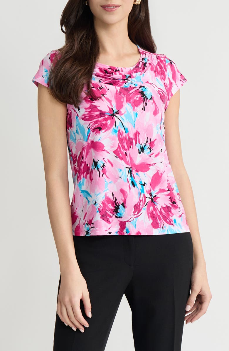 KASPER Floral Cowl Neck Cap Sleeve Top, Main, color, 