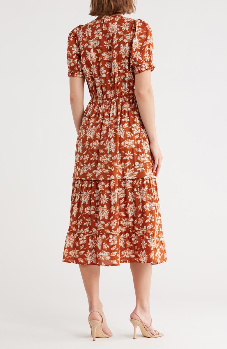 Maisie Rubin Short Puff Sleeve Tiered Maxi Dress, Alternate, color, Mocha Floral