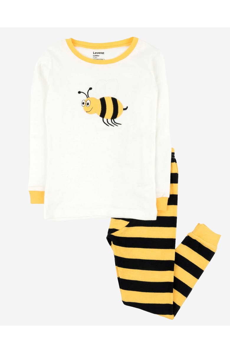 Leveret Two-Piece Printed Cotton Pajamas, Stripes, Animals & Characters, Main, color, Bumble Bee