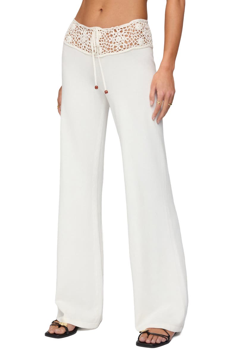 EDIKTED Kirsty Crochet Waist Pants, Alternate, color, White