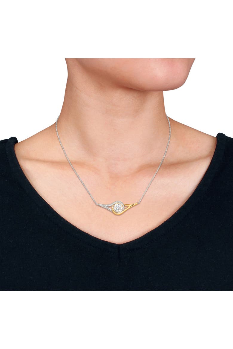 Moissanite Halo Necklace Two-Tone Sterling Silver, Alternate, color, Moissanite
