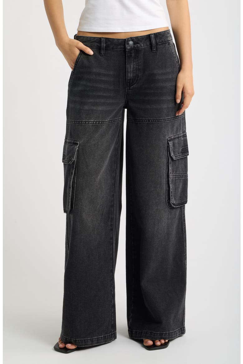 Low Rider Baggy Wide Leg Cargo Jeans, Main, color, BLACK WASH