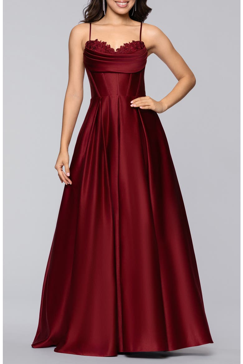 Beaded Embroidery Detail Satin Gown, Main, color, WINE