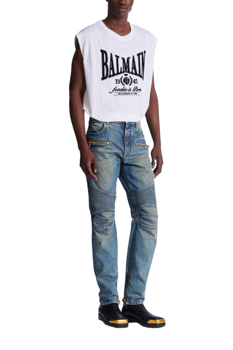 Biker jeans in vintage denim, Alternate, color, blue