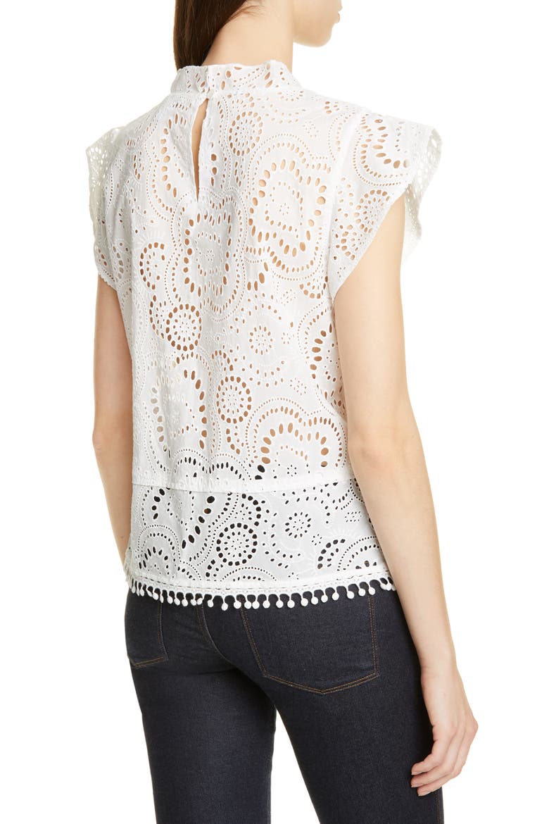 Embroidered Flutter Sleeve Top, Alternate, color, WHITE