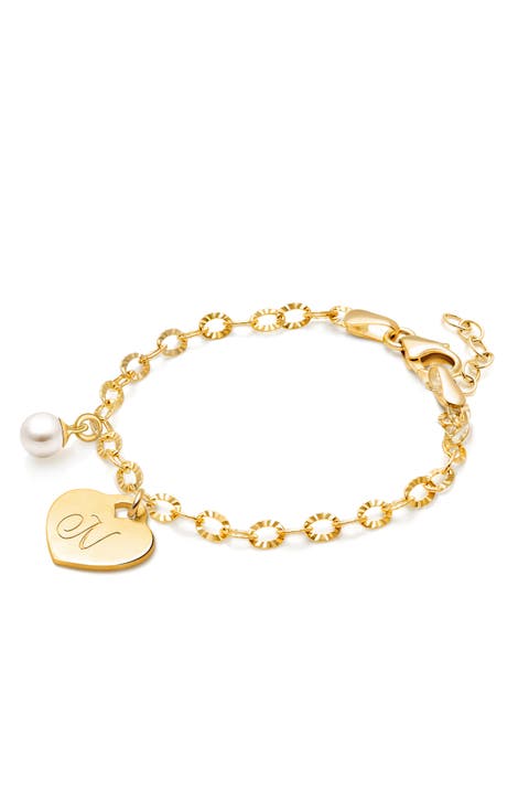 14K Gold Classic Charm Bracelet & Engraved Initial 6.25" Bracelet