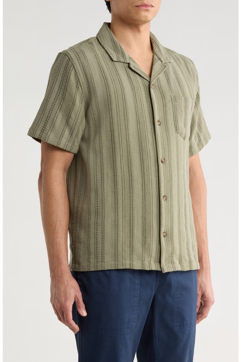 Stripe Cotton Dobby Camp Shirt, Alternate, color, OLIVE