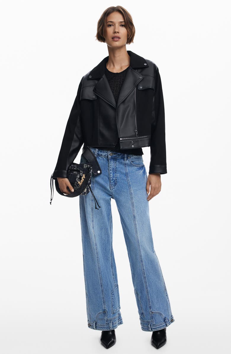 Desigual Faux Leather Moto Jacket, Alternate, color, Black