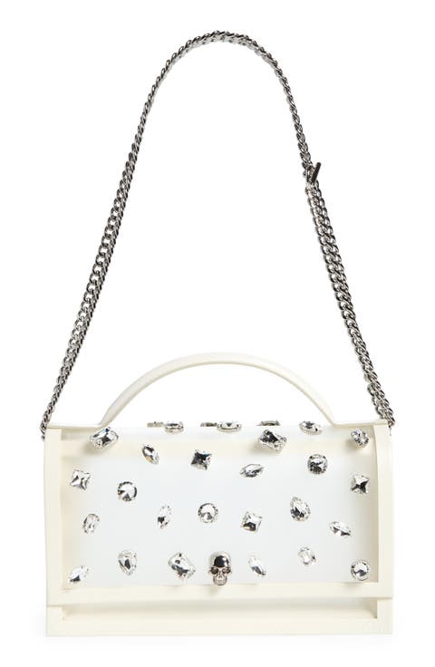 Medium Skull Crystal Embellished Clear Top Handle Bag