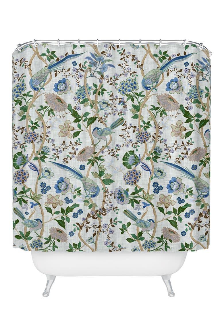 Peacock Birds Shower Curtain, Main, color, BLUE
