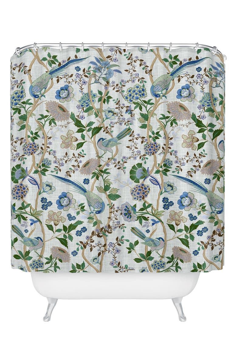 Deny Designs Peacock Birds Shower Curtain, Main, color, Blue