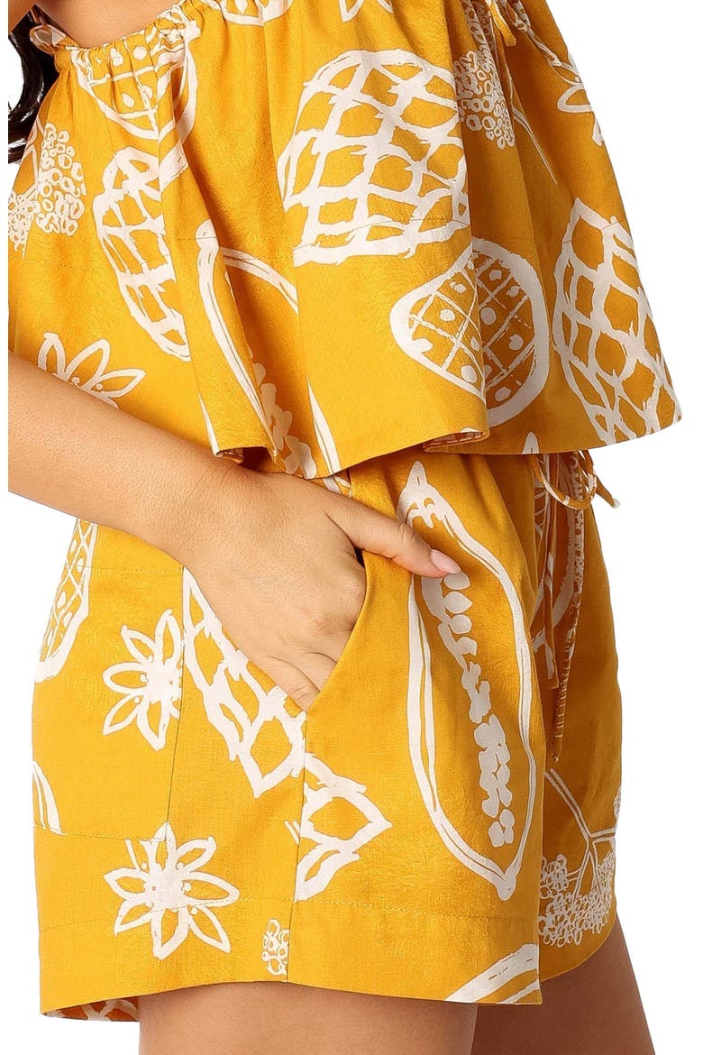 Honey Mixed Print Cotton & Linen Drawstring Shorts, Alternate, color, YELLOW