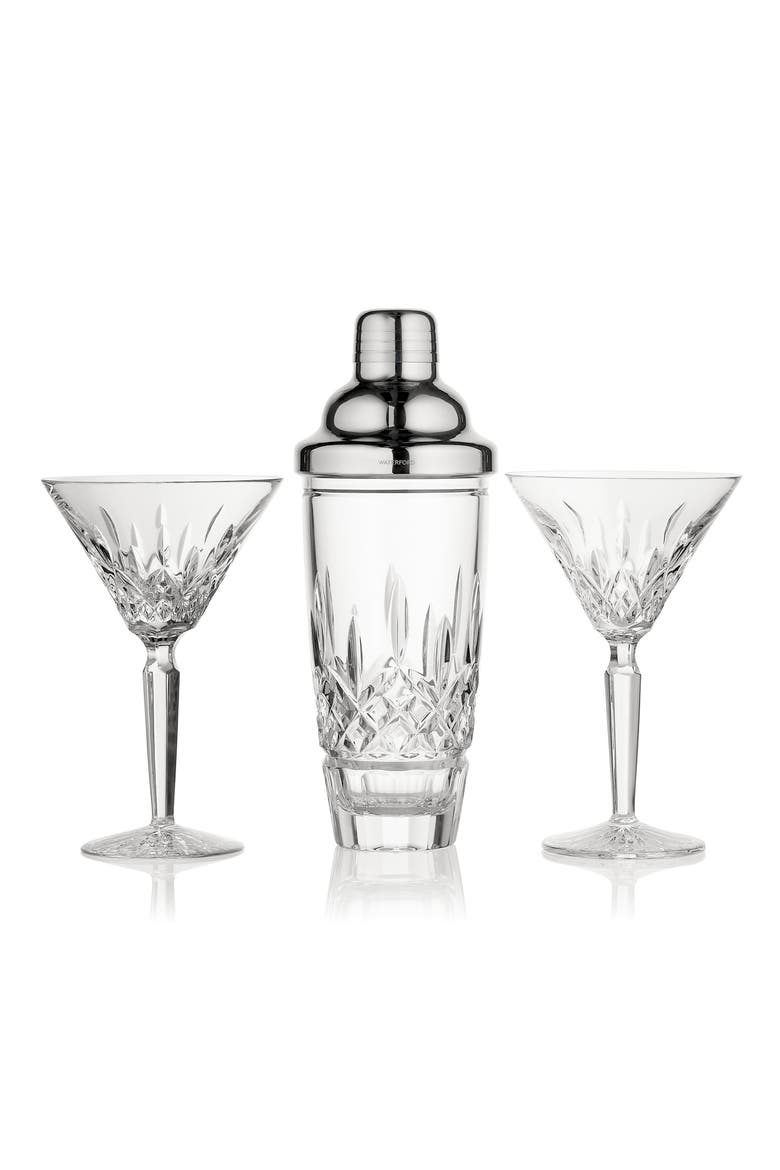 Lismore Crystal Cocktail Shaker & Martini Glasses Set, Main, color, NO COLOR