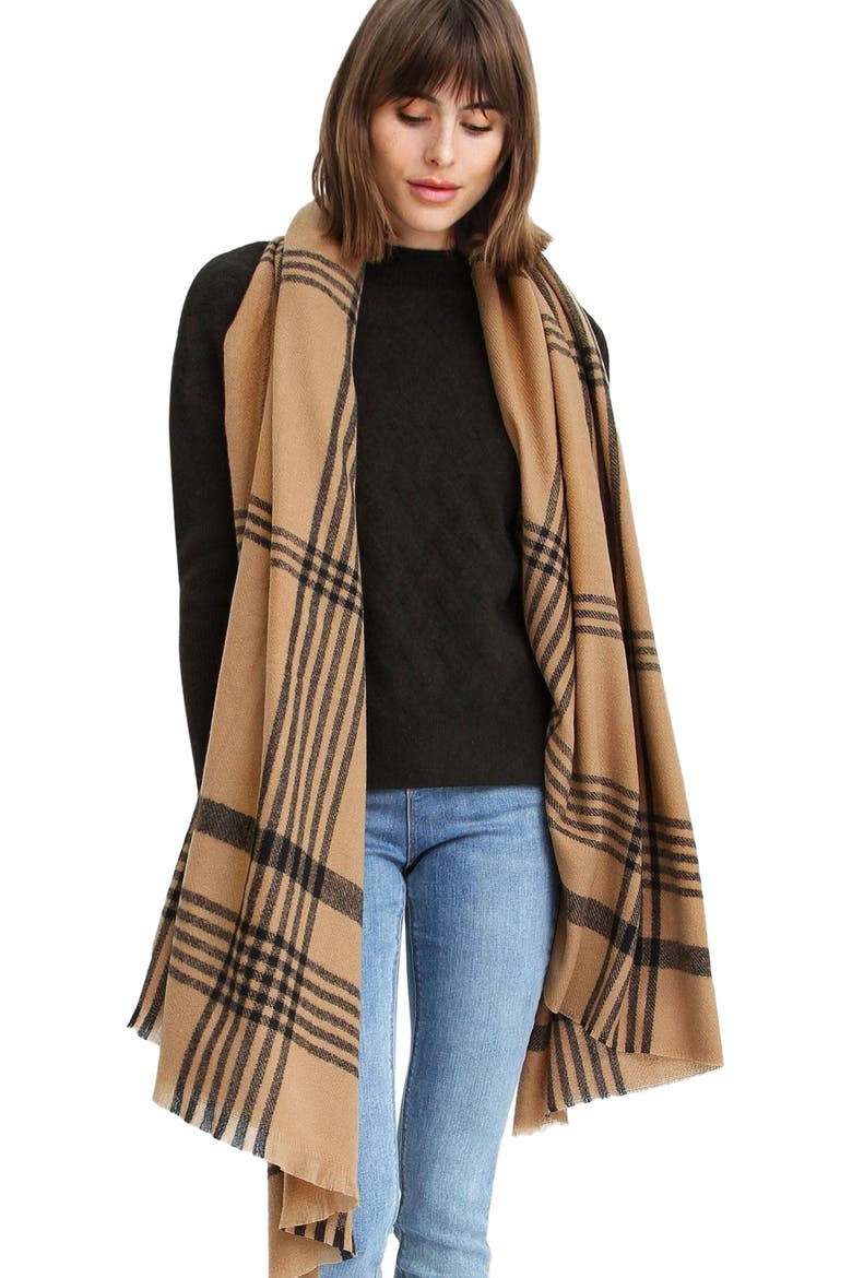 Panorama Check Scarf, Alternate, color, Camel
