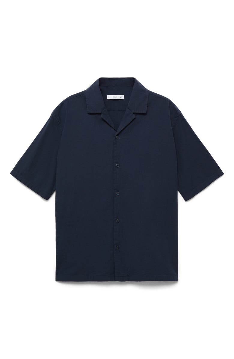 MANGO Textured Bowling Collar Shirt, Alternate, color, Dark Navy