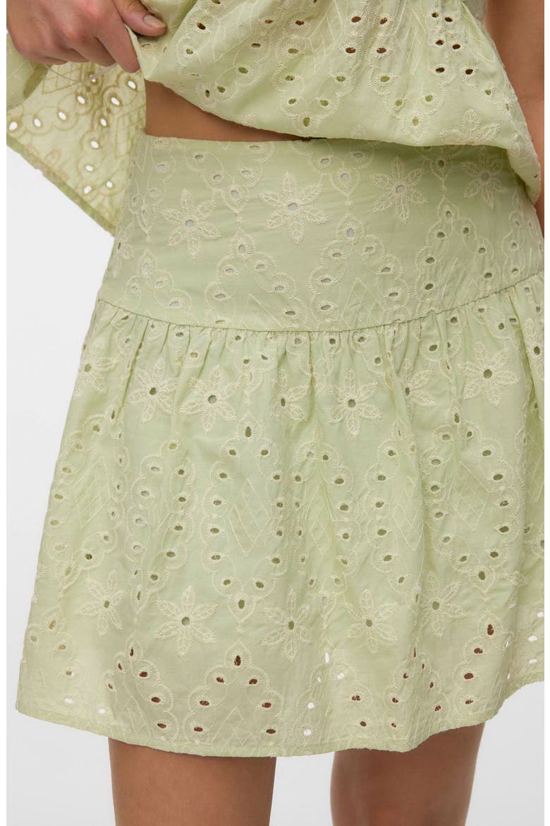 Hay Embroidered Eyelet Cotton Miniskirt, Alternate, color, FOG GREEN DETAIL SNOW WHITE EM