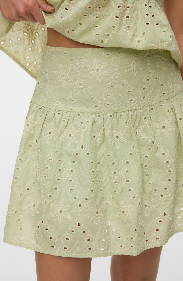 VERO MODA Hay Embroidered Eyelet Cotton Miniskirt, Alternate, color, Fog Green Detail Snow White Em