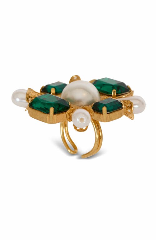 Balmain Baroque Bead And Crystal Ring In Gold